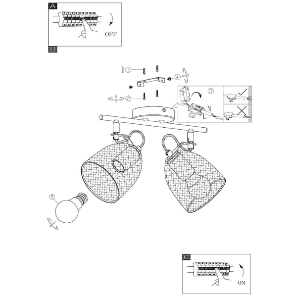 Sufitowa lampa kierunkowa Josina 54034-2 czarna drewno