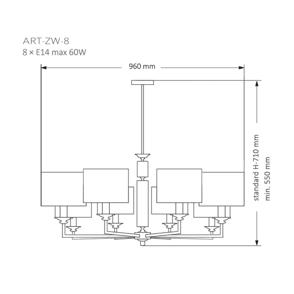 Abażurowy żyrandol Artu ART-ZW-8 (N) sypialniany nikiel biały