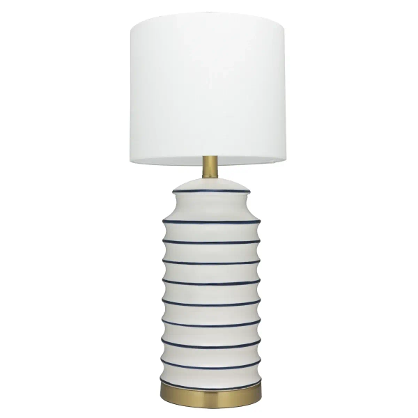 Lampka stołowa Coastal T01026BR-WH Cosmolight paski waza ceramiczna biały mosiądz