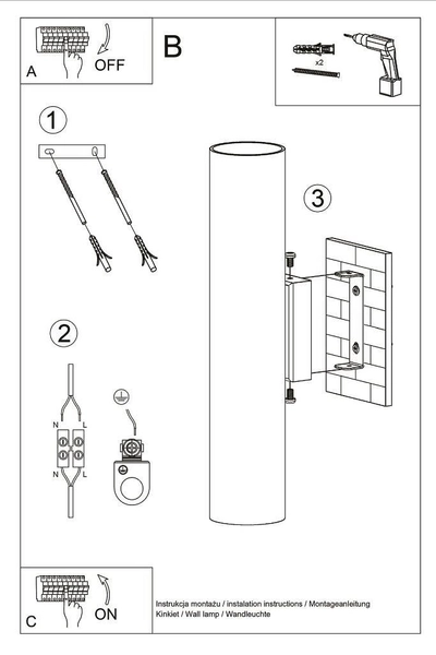 Kinkiet LAMPA ścienna SL.0330 metalowa OPRAWA tuba czarna