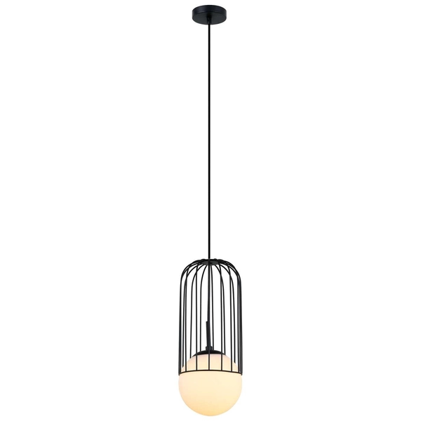 Druciana LAMPA wisząca MATTY MDM-3939/1 BK Italux metalowa OPRAWA drut ZWIS szklana kula ball klatka loft czarna