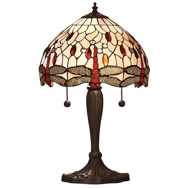 Witrażowa lampa na stół Dragonfly 64086 Interiors Tiffany włącznik