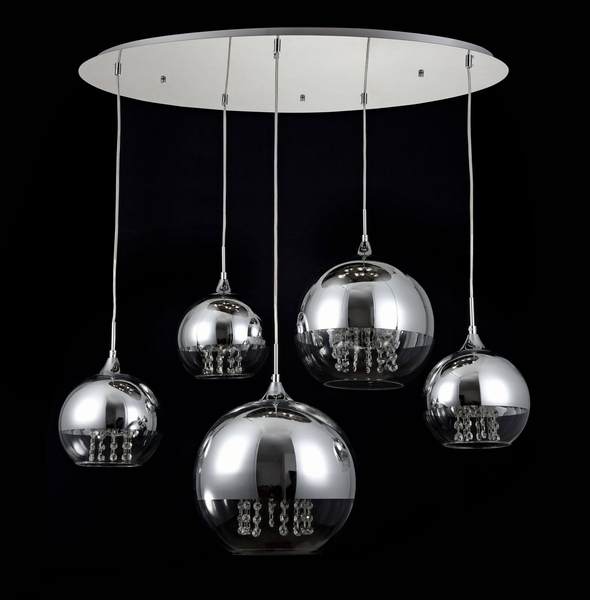 Glamour LAMPA wisząca FERMI P140-PL-170-5-N Maytoni okrągła OPRAWA szklany ZWIS kaskada kryształki chrom przezroczyste