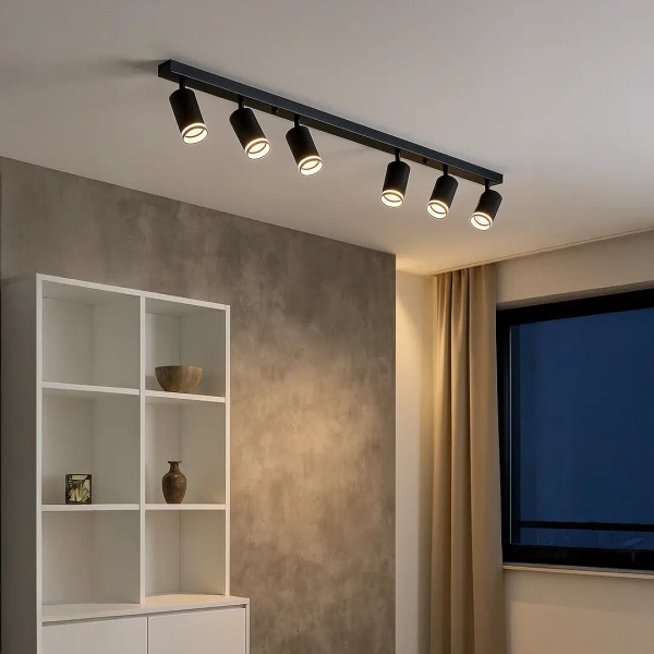 Podłużna lampa natynkowa Pipe Ring Spot ML2075 na listwie czarny