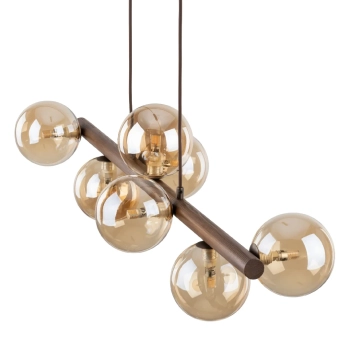Molekułowa lampa wisząca Estera Wood 11096 na belce bursztynowy brązowy
