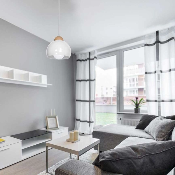 LAMPA wisząca DAMA MLP6440 Milagro skandynawska OPRAWA metalowy ZWIS kopuła drewno biała