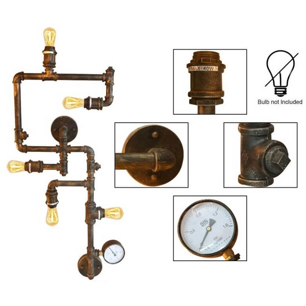 Industrialny kinkiet ścienny Tubo Retro ABR-LLKRR-5XE27 Abruzzo rury czarne