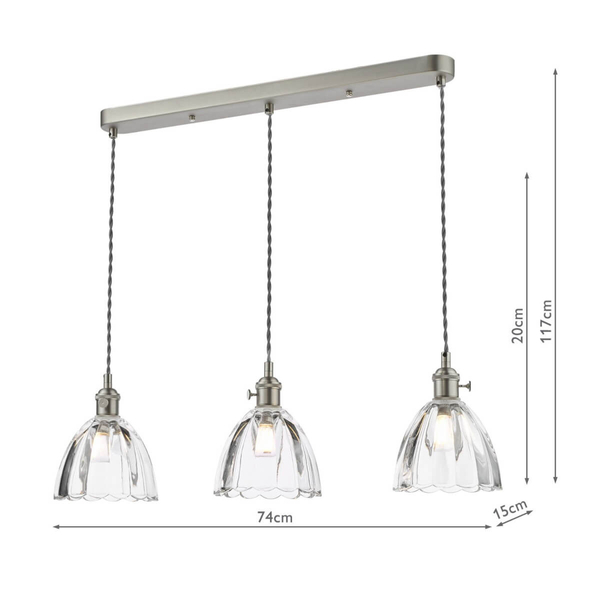 Lampa potrójna wisząca Hadano HAD3661-11 szklana chrom przezroczysty