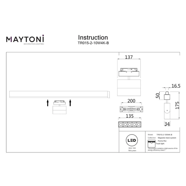 Lampa sufitowa Points TR015-2-10W4K-B LED 10W 4000K magnetyczna czarny