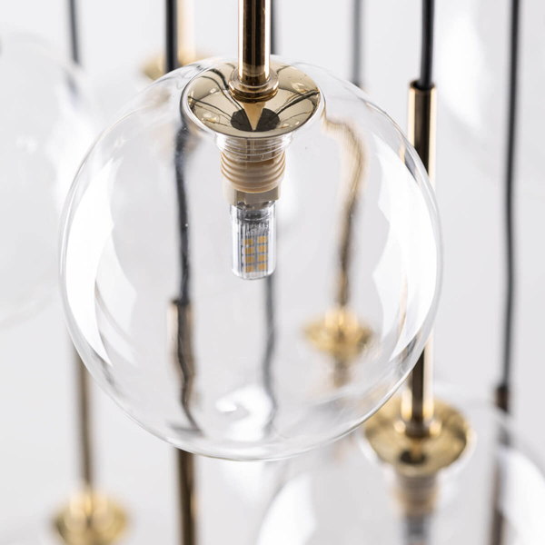 Kaskadowa lampa wisząca Nilos 5945 bubble przezroczysta złota