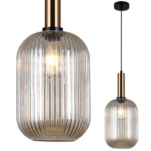 LAMPA wisząca ANTIOLA PND-5588-1L-BRO+AMB Italux szklana OPRAWA plisowany ZWIS loftowy mosiężny bursztynowy