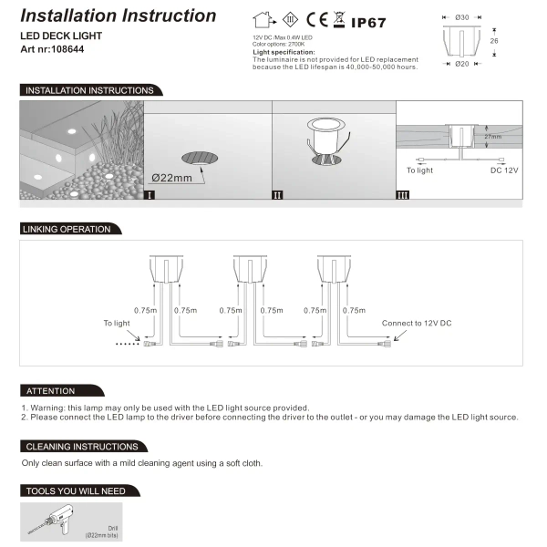Wpustowy zestaw 6 spotów Unite 108644 Markslojd LED 0,4W 2700K IP44 chrom
