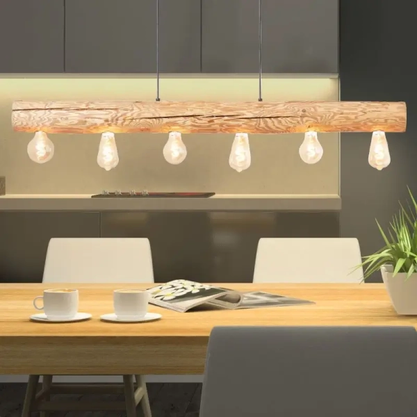 Drewniana lampa wisząca Trabo 99433/35 nad wyspę do kuchni sosnowa