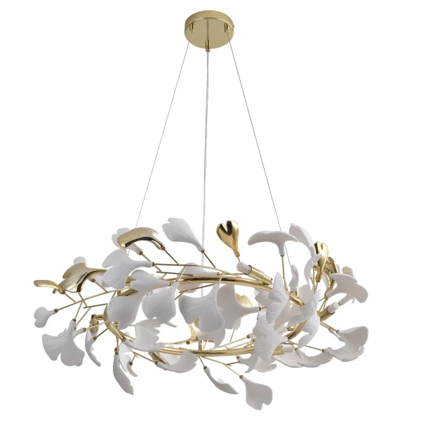 Żyrandol glamour Leaf MD2858-6AS-G ring motyw kwiatów złoty biały