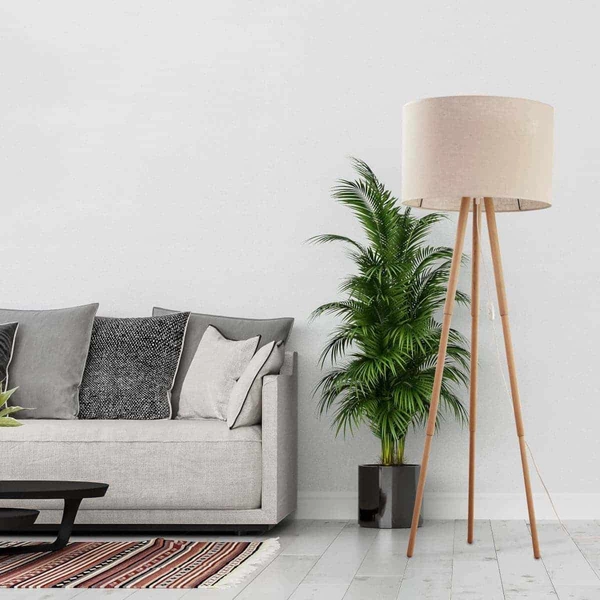 Lampa podłogowa skandynawska Tokyo 5288 TK Lighting drewniana lniana