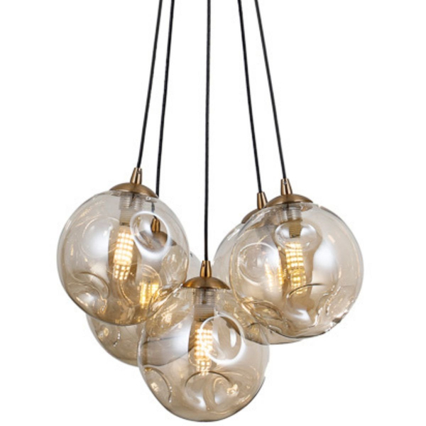 Lampa zwisowa do sypialni Perlos PND-54456-5-HB-AMB Italux mosiądz