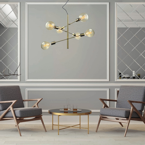 LAMPA wisząca MADALYN MDM3582/6 AB Italux sticks OPRAWA industrialna ZWIS żarówki bulbs loft antyczny brąz