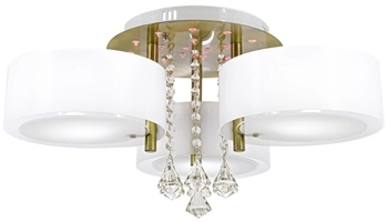 Abażurowa LAMPA sufitowa DRS8006/3 21QG Elem glamour OPRAWA z kryształkami do jadalni biała mosiądz