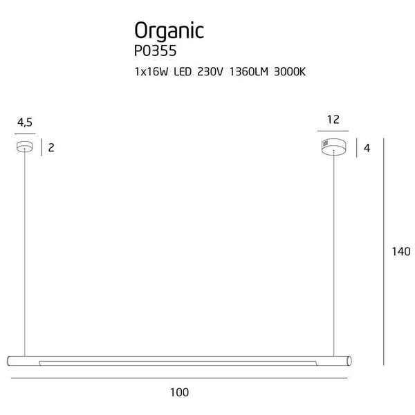 LAMPA wisząca ORGANIC P0355 Maxlight belka liniowa OPRAWA metalowy ZWIS listwa LED 16W 3000K podłużna chrom
