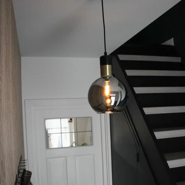 Szklana wisząca lampa Julius 34438/28/65 Lucide loftowa czarna złota