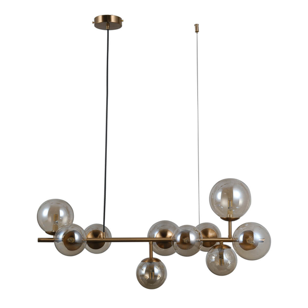 Loftowa LAMPA wisząca FRONTERA PND-40423-10A Italux modernistyczna OPRAWA zwis szklane kule mosiądz bursztynowe