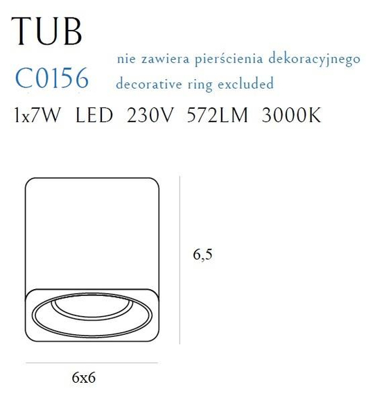 Zestaw downlight Tub C0156 + RC0155/C0156 WHITE Maxlight natynkowy LED 7W 3000K kostka biała
