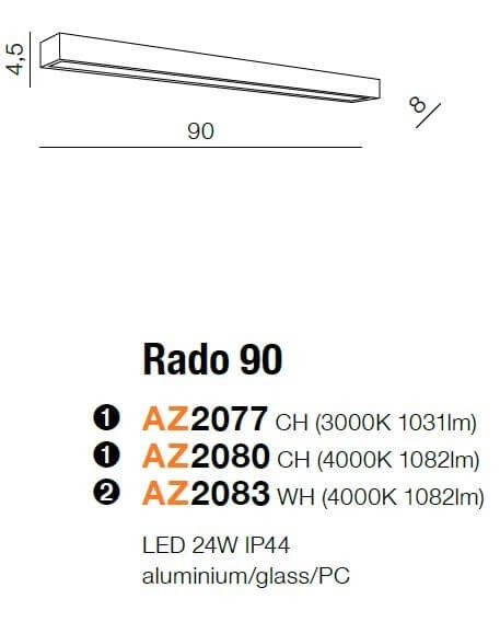 Ścienna lampa nowoczesna Rado listwa LED 24W 3000K IP44 chrom