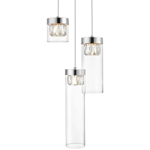 Wisząca lampa GEM P0389-03D-F4AC szklana metalowy tuby chrom przezroczyste