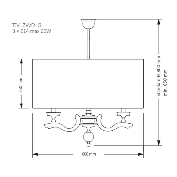 Klasyczna lampa wisząca Tivoli TIV-ZWD-3 (N) z abażurem brązowa nikiel