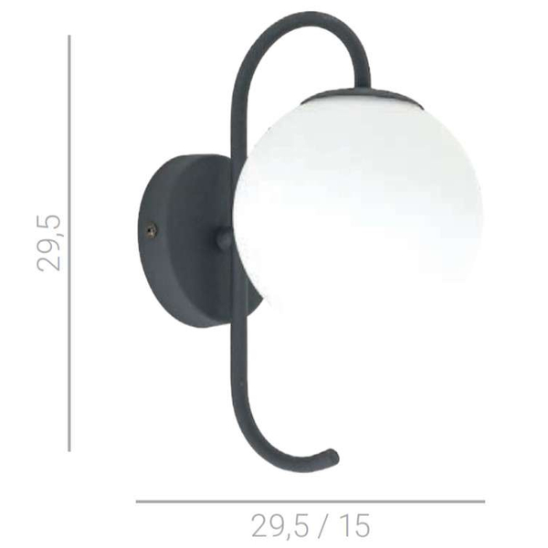 Modernistyczna LAMPA ścienna GELA WL-5500-1-BK Italux metalowa OPRAWA szklana kula KINKIET ball grafitowa biała