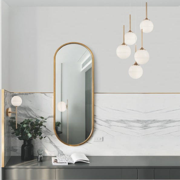 Ścienna LAMPA loft PEREZ LE41751 Luces Exclusivas okrąga OPRAWA szklany kinkiet modernistyczna kula biała złota