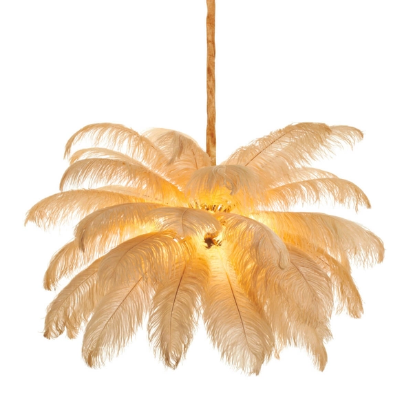Nowoczesna lampa wisząca EMU ST-DN127 beige pióra beżowy złoty
