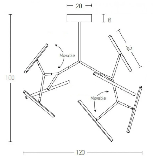 Designerski ledowy żyrandol 2073 LED 69W 3000K ruchome profile złoty