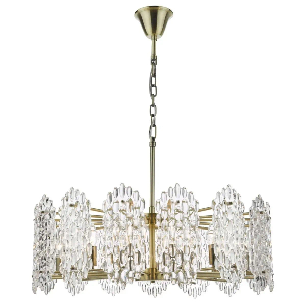 Wisząca lampa glamour Porthos POR1575 kryształowa na łańcuchu mosiądz