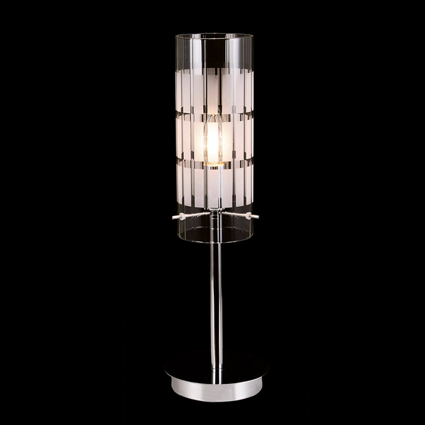 Stojąca lampa stołowa Max szklana tuba przezroczysta chrom