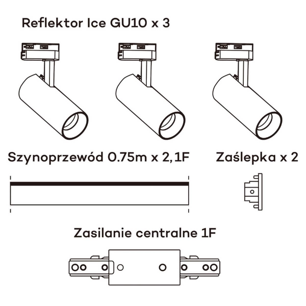 System szynowy ICE LP-732 3W BK SET Light Prestige metalowa OPRAWA zestaw listwa z reflektorkami czarna