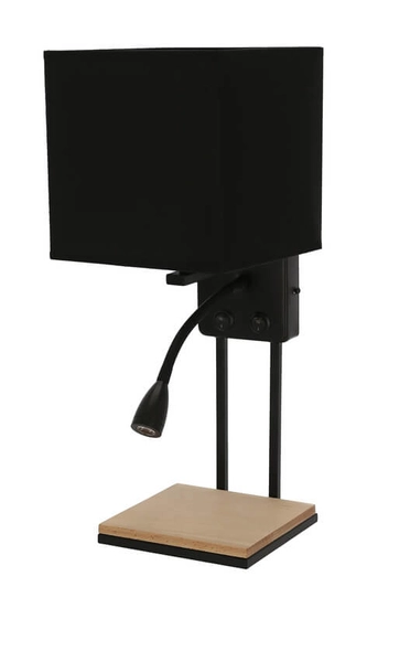 Hotelowy kinkiet z półką Theo LED 2W na peszlu czarny drewno