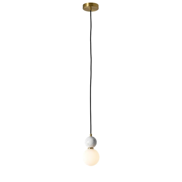 Lampa wisząca kula Bilo PL0137 do salonu marmur biała mosiądz