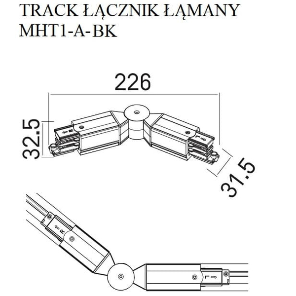 Łącznik łamany do szynoprzewodu 3-fazowego DOBAC MHT1-A-BK Maxlight czarny