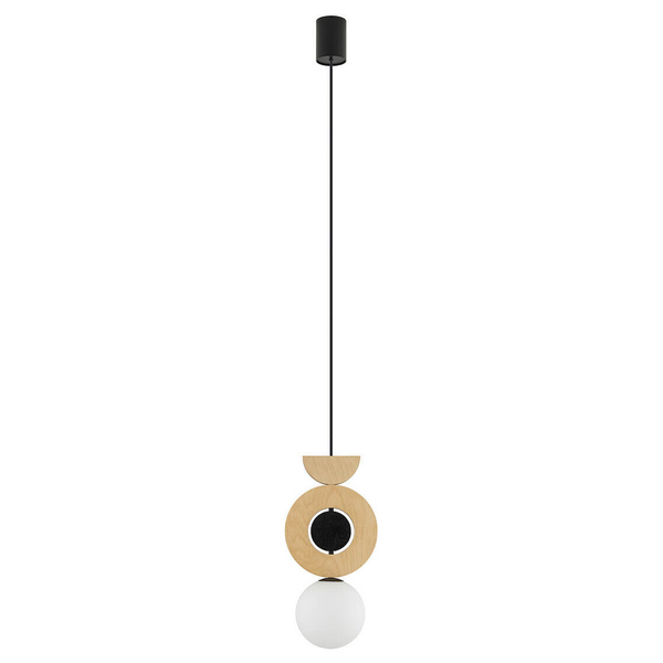 Wisząca drewniana lampa Drops 11174 japandi okręgi drewniana szklana biała
