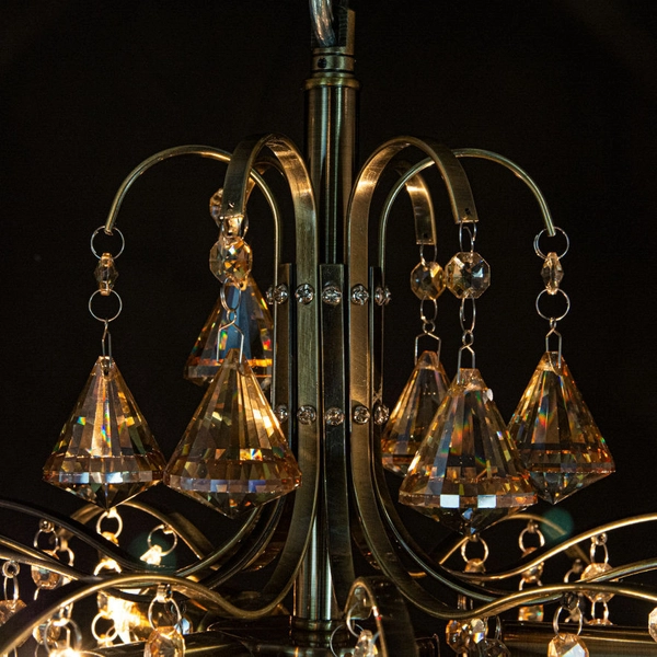 LAMPA wisząca 6246/3 21QG Elem kryształowa OPRAWA żyrandol na łańcuchu zwis mosiądz bursztynowy