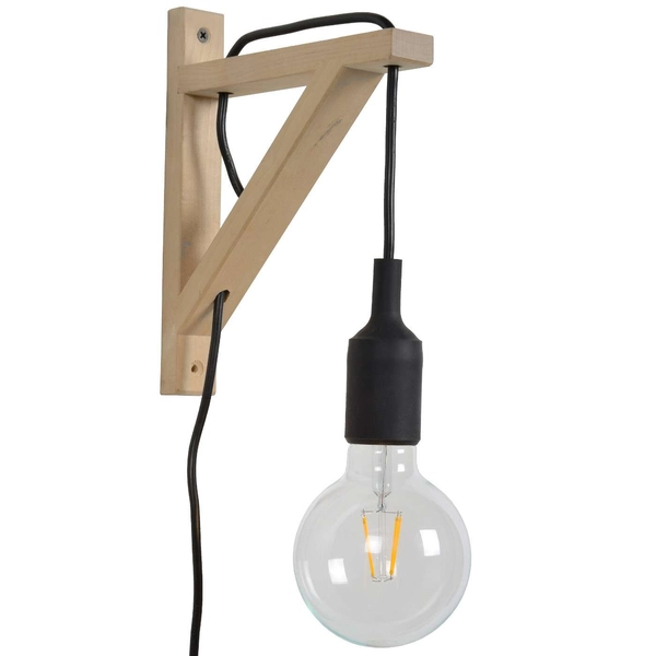 Kinkiet LAMPA ścienna FIX WALL 08208/01/30 Lucide metalowa OPRAWA na przewodzie czarna drewno