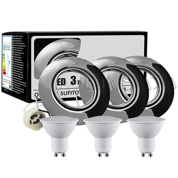 Sufitowe LAMPY wpuszczane OLIN 306227 Polux zestaw 3 okrągłych OPRAW regulowanych LED 10,5W 3000K metalowych czarne