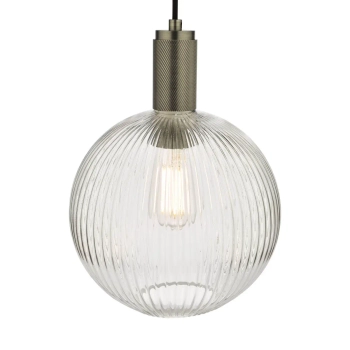 Zwisająca szklana lampa Nikolas NIK0167-E02 żebrowana kula chrom