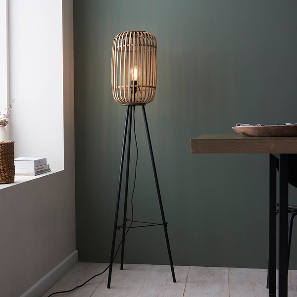 Podłogowa lampa na trójnogu Mathias 101774 z wtyczką bambusowa brązowa