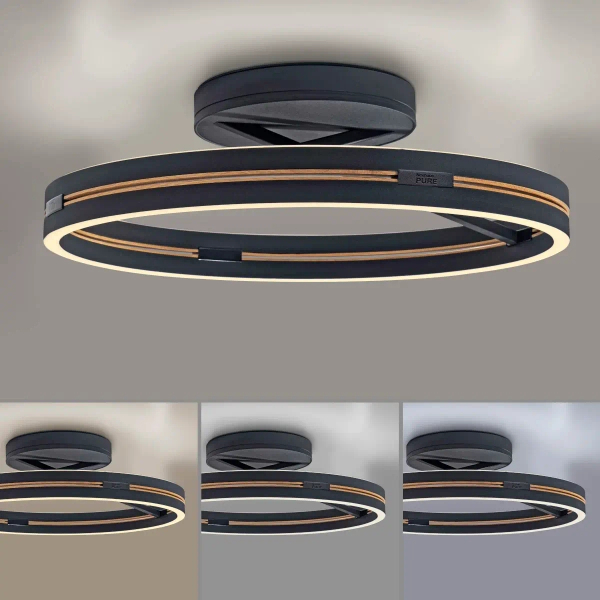 Sterowany pilotem plafon PURE E-LOOP czarny 6552-18 1xLED 33W 2700-5000K ze zmienną barwą
