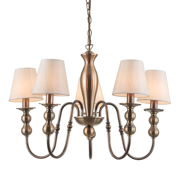 Żyrandol LAMPA wisząca GRADO LP-888/5P Light Prestige abażurowa OPRAWA zwis na łańcuchu biały patyna