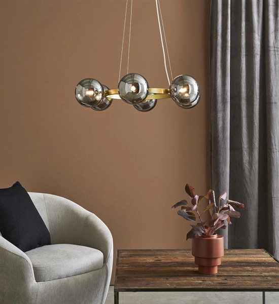 Loftowa LAMPA wisząca CIRCLE 108050 Markslojd metalowa OPRAWA modernistyczny ZWIS szklane kule złote przydymione