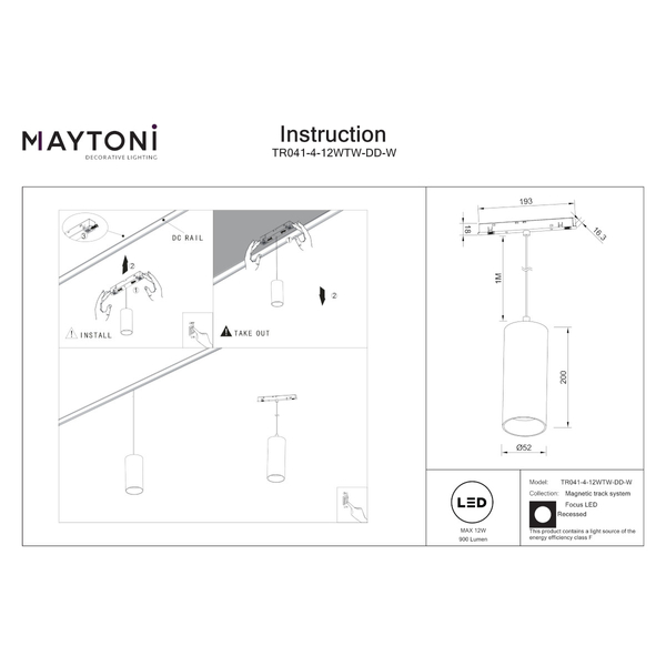 Szynowa lampa magnetyczna Focus TR041-4-12WTW-DD-W LED 12W 2700-6000K ścieżka świetlna biała
