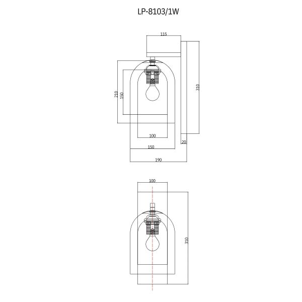 Nocna lampa ścienna Elaris LP-8103/1W SM szklana tuba przydymiona czarny
